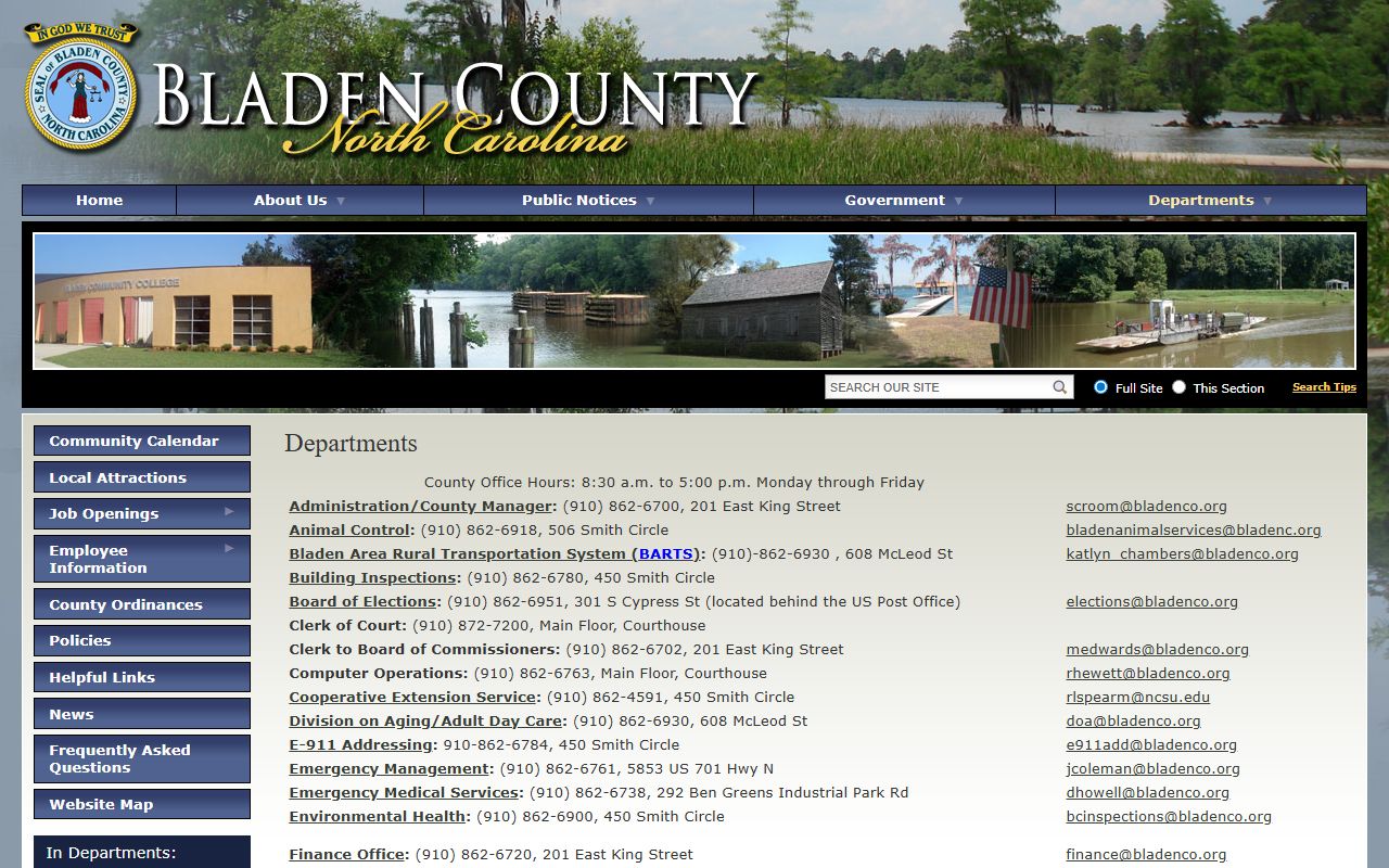 Bladen County Clerk of Superior Court departments page