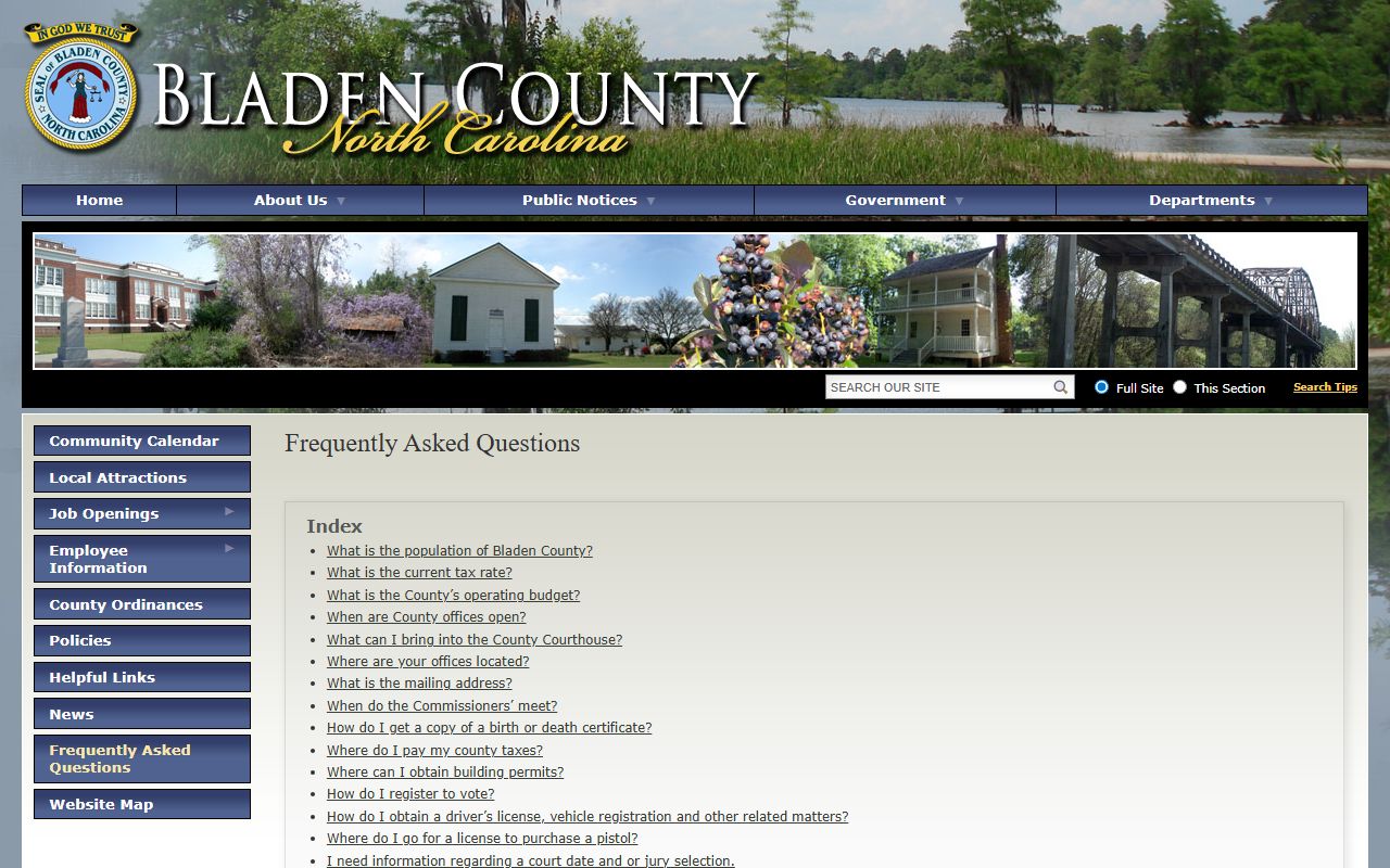 Bladen County Clerk of Superior Court FAQ contact information