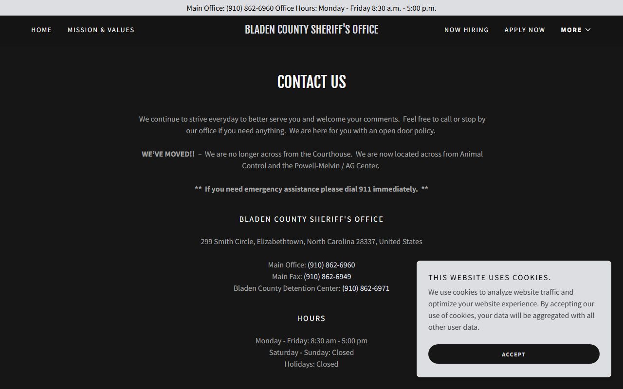 Bladen County arrest records Sheriff's Office contact page