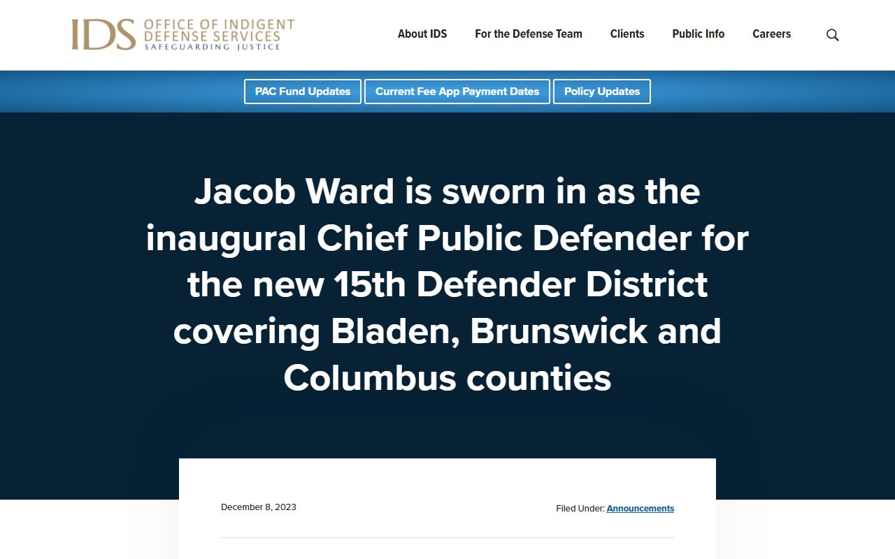 Bladen County arrest records Defender District 15 announcement