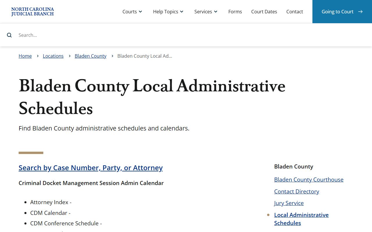 Bladen County court dockets local administrative schedules