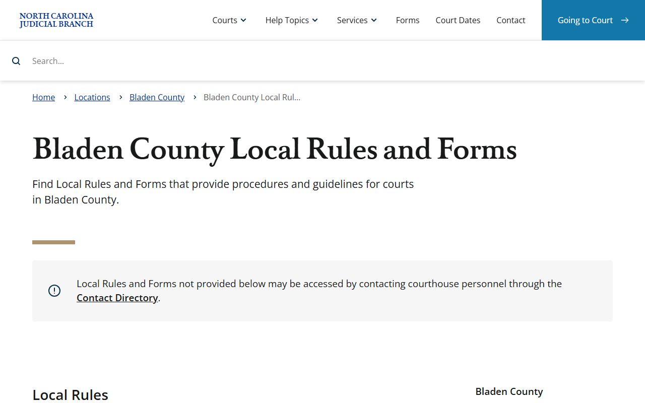 Bladen County court dockets local rules and forms