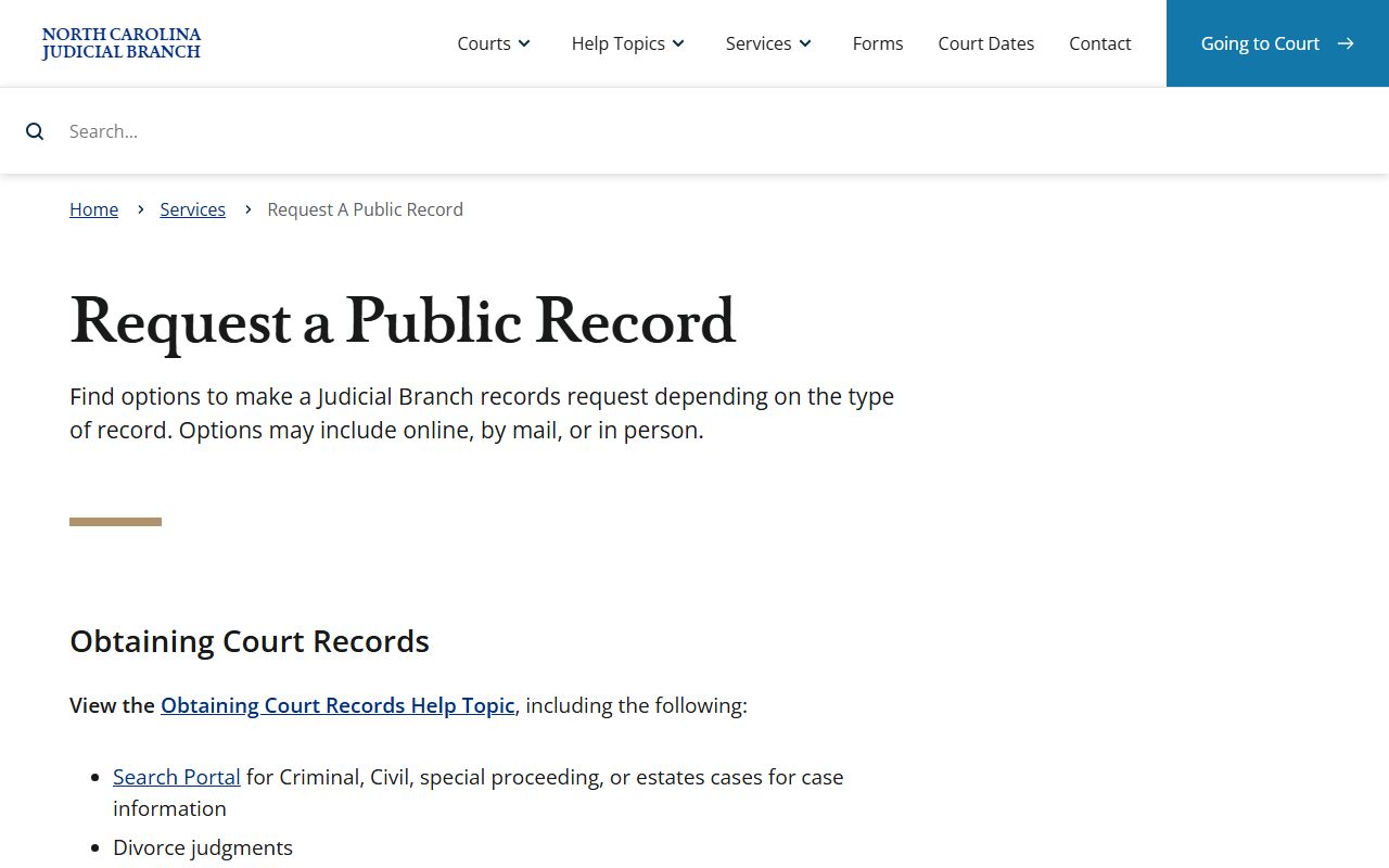 Bladen County court records Judicial Branch public records request page
