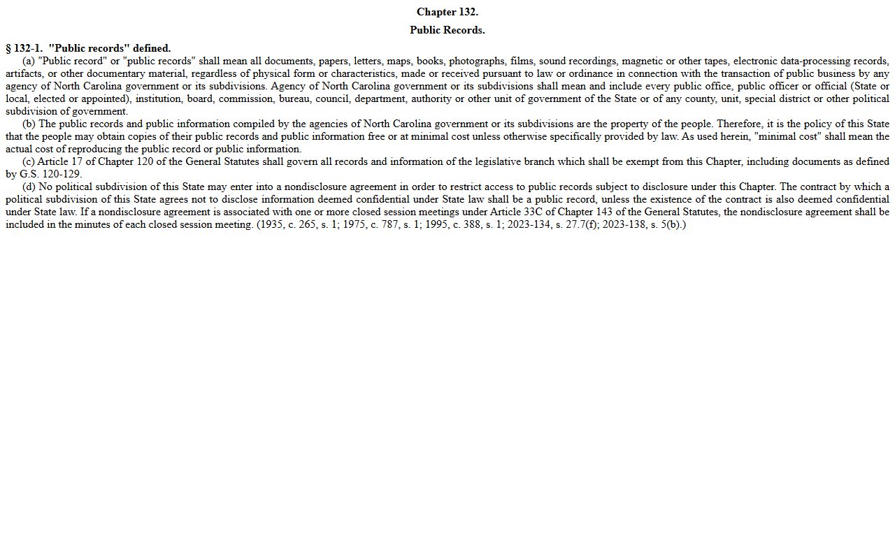 Bladen County court records North Carolina public records statute