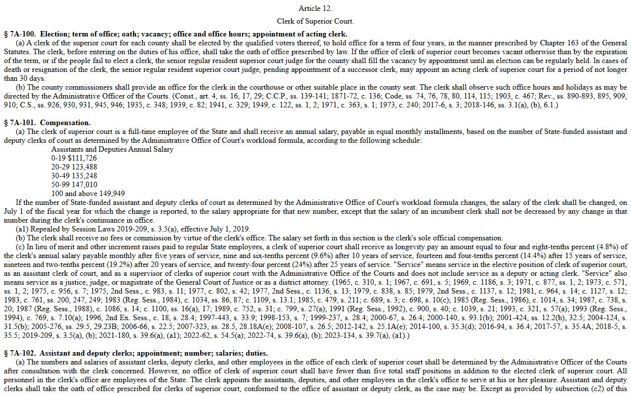 Bladen County court records clerk maintenance statute