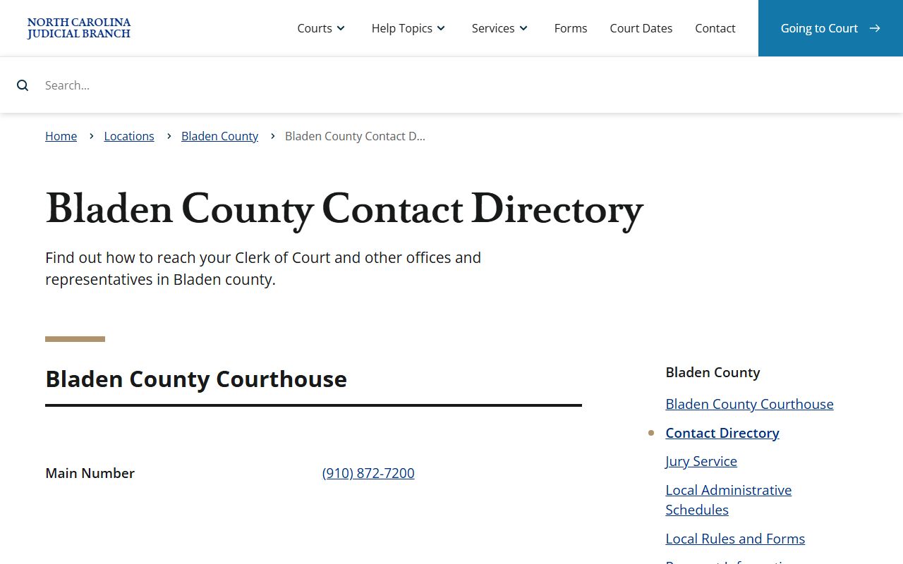 Bladen County court records contact directory