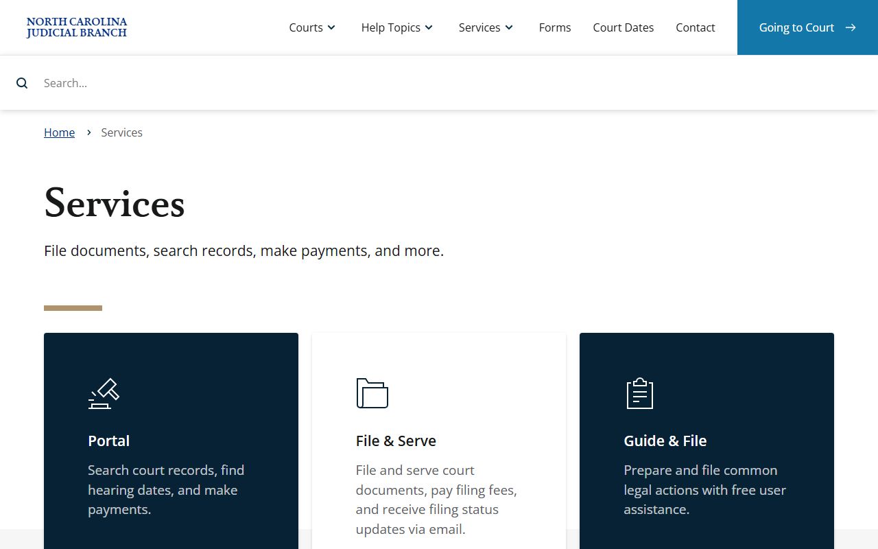 Bladen County court records Judicial Branch services page