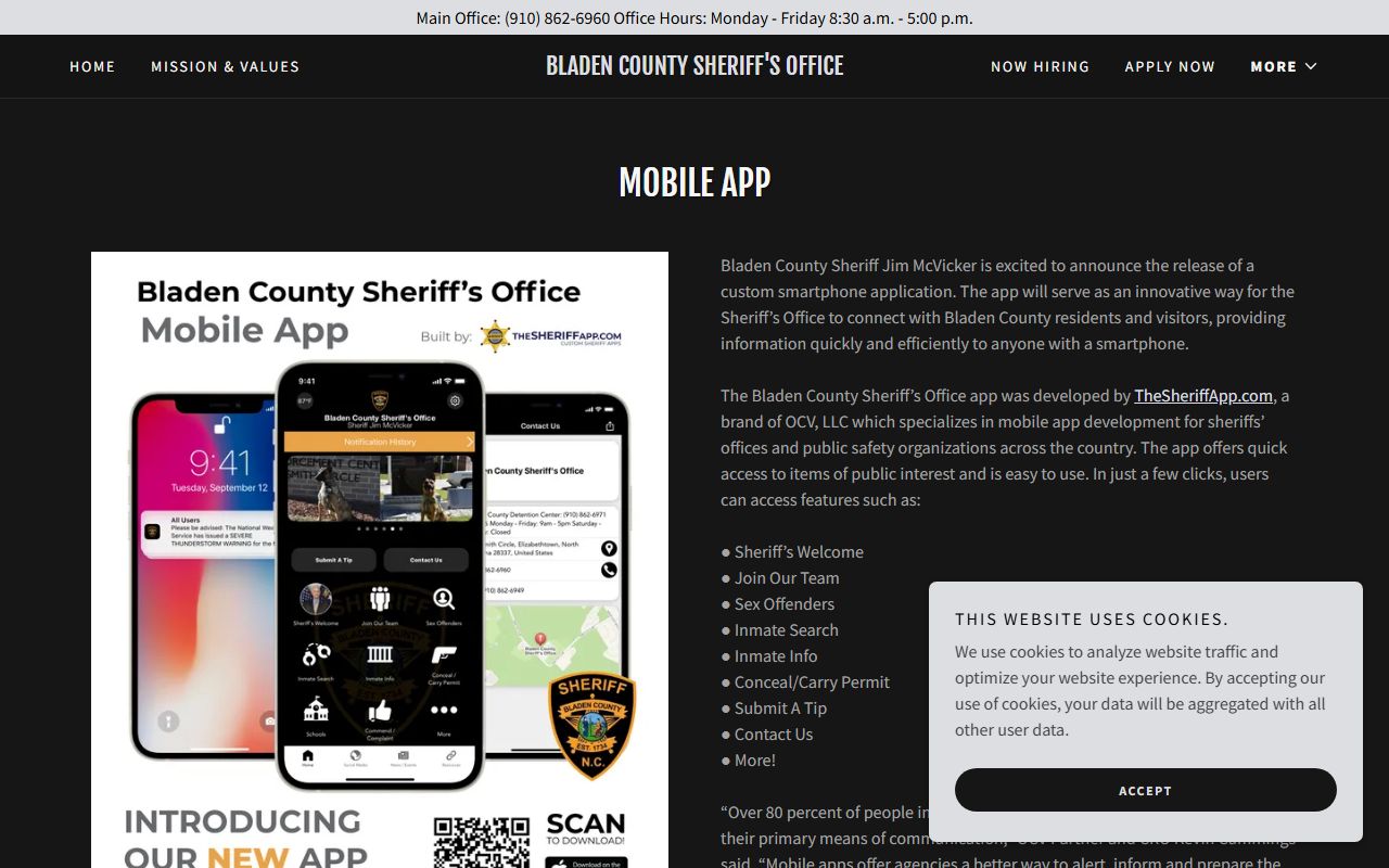 Bladen County inmate records sheriff mobile app feature page