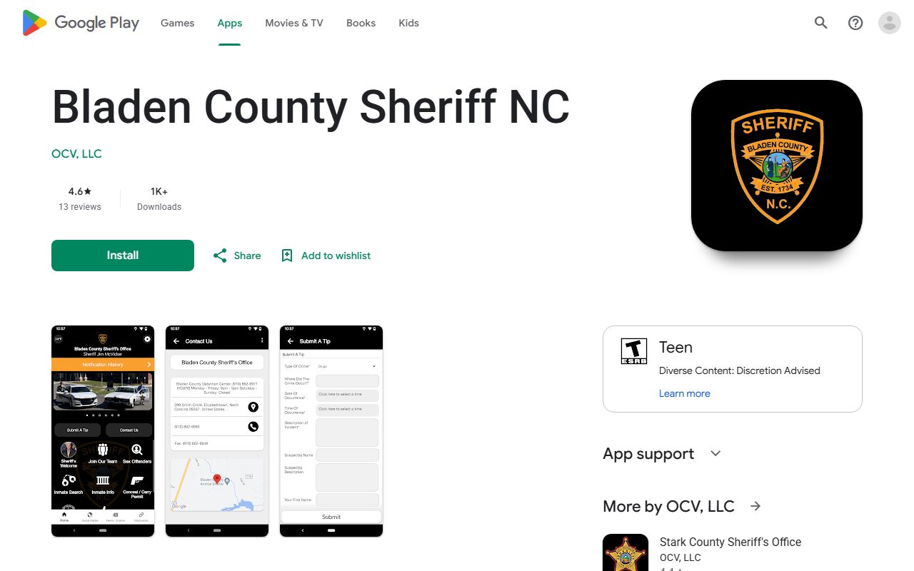 Bladen County inmate search Google Play sheriff app listing