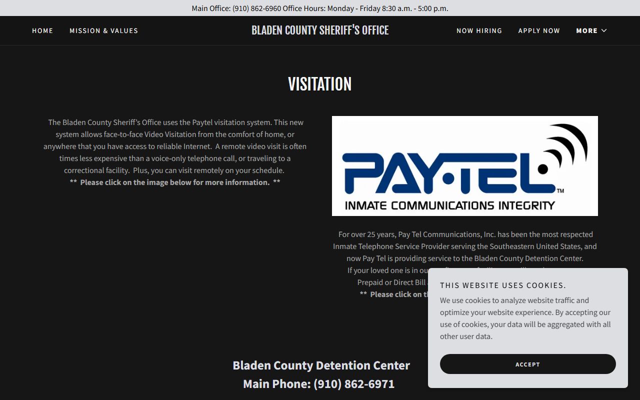 Bladen County inmate records jail visitation page