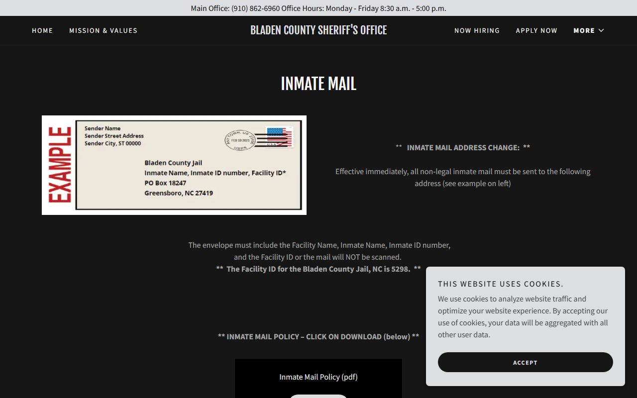 Bladen County inmate records mail instructions