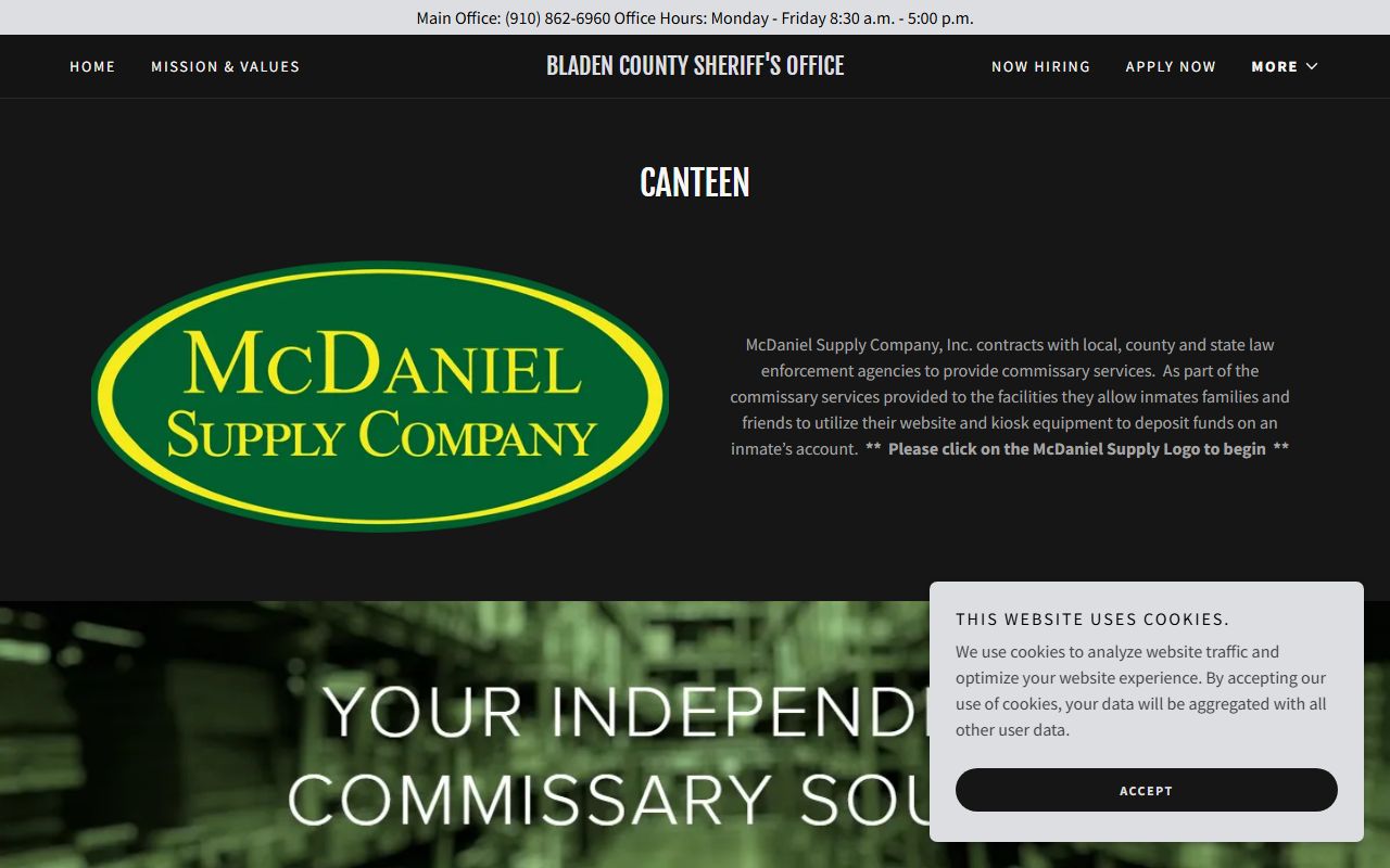 Bladen County inmate records jail canteen page
