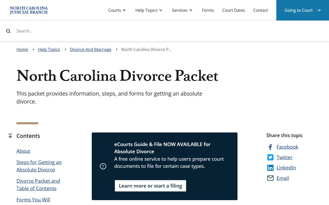 Bladen County divorce records North Carolina divorce packet