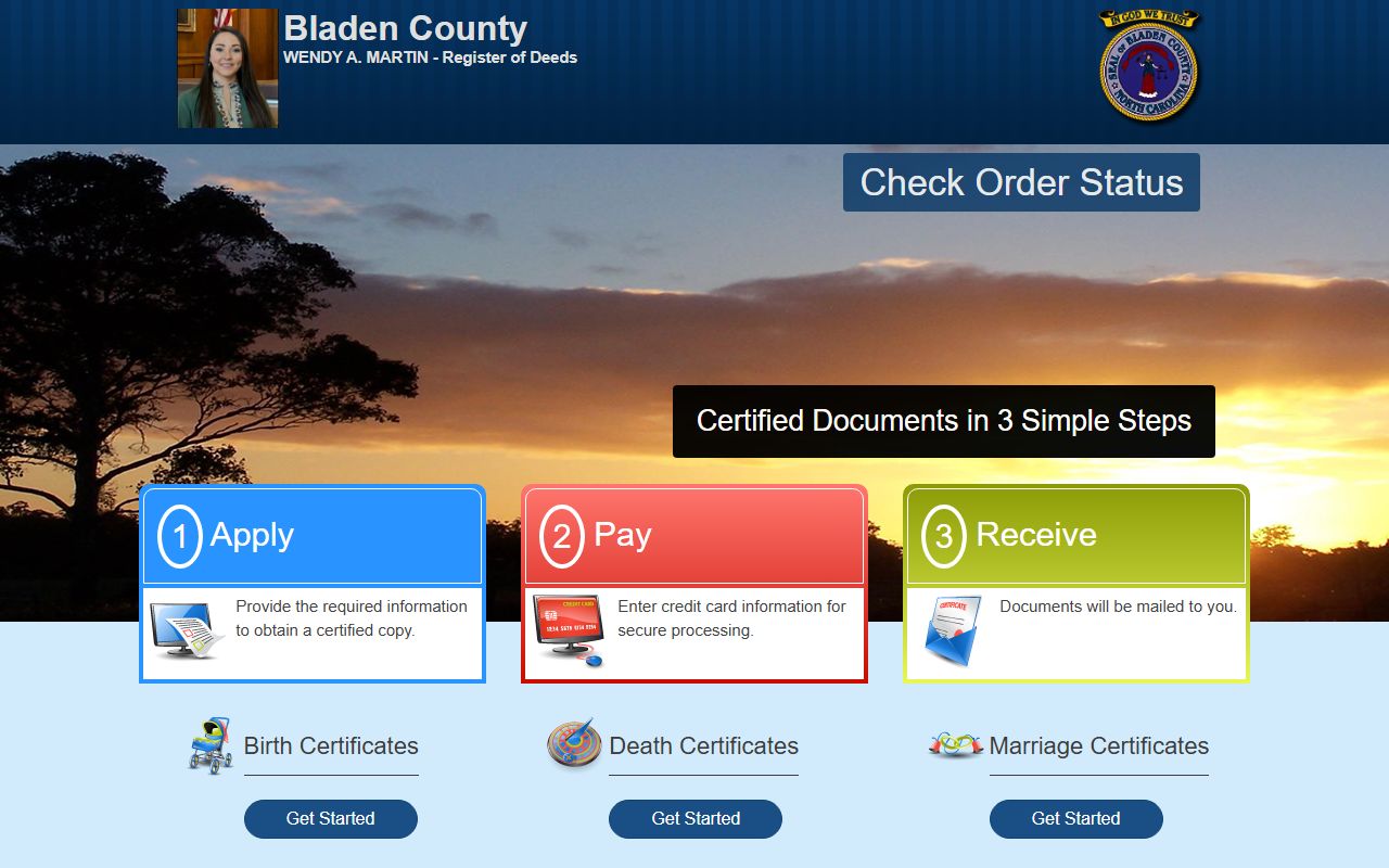 Bladen County marriage records vital certificate order portal