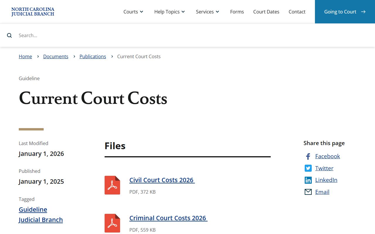 Bladen County traffic court records current court costs publication
